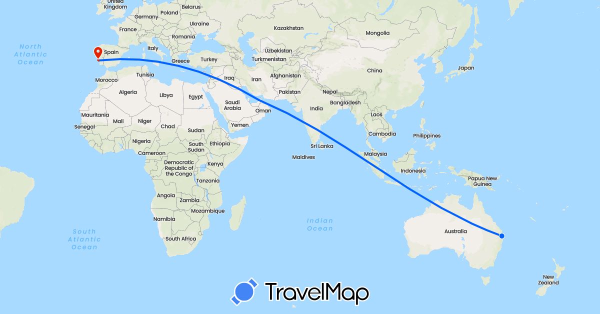 TravelMap itinerary: driving, fly, drive in United Arab Emirates, Australia, Portugal (Asia, Europe, Oceania)